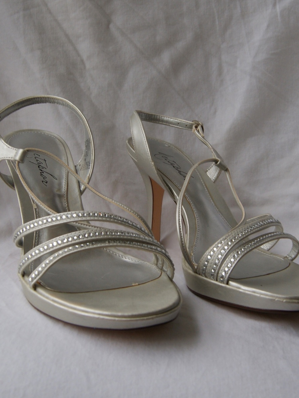 Women's Silver Strappy Rhinestone High Heel Sandals